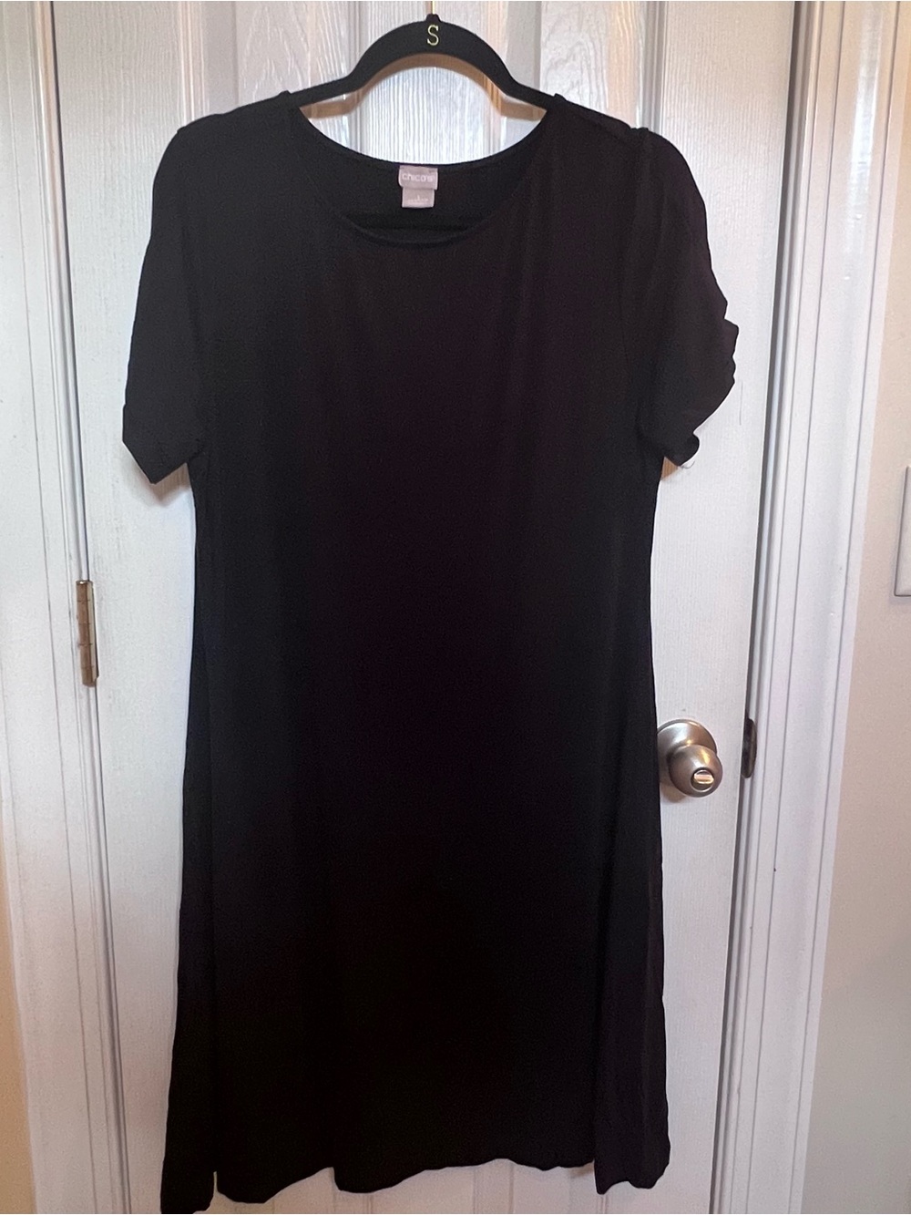 Chico's Black T-Shirt Dress Knotted Short Sleeve Casual Travel Vacation Size 1
